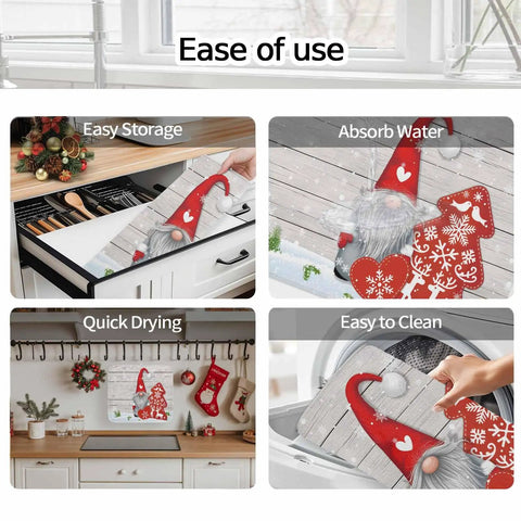 Cozy Christmas Dish Drying Mat For Kitchen Counter With Gnome And Snowflake Wood Grain Design Ultra Absorbent Microfiber Machine Washable 16 By 18 Inches Holiday Counter Pad Kitchen Sink Mat in various uses