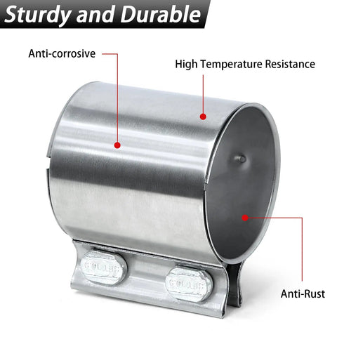 Beefy 2.75 Inch Exhaust Clamp Butt Joint Band Clamp Sleeve Coupler In 304 Stainless Steel Double Layer Durable Design packaged