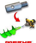 Go-To Earth Drill Adapter With M14 Thread For Concrete Mixers and Auger Drills, shown with green auger and wrench