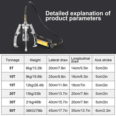 Heavy Duty Hydraulic Bearing Puller With Hand Pump For Serious Wheel Bearing Removal and Badass Auto Gear Disassembly Tool with detailed parameters.