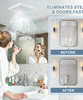 Heavy Duty 120 CFM Bathroom Exhaust Fan Ceiling Mounted 8X8 Inch shown in bathroom, effectively clearing steam and odors.