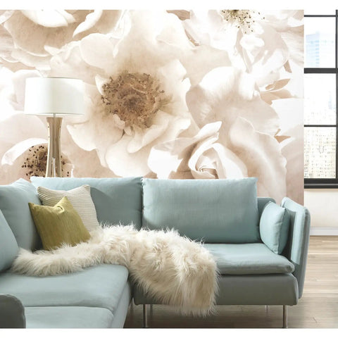Creamy Floral Peel And Stick Wallpaper Mural 9 Feet Wide By 9 Feet High 81 Sq Ft Coverage Six 18 Inch Wide Panels Easy Peel And Stick
