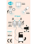 Diagram showing RF signal control for WiFi-enabled devices, item numbers, voltage, and waterproofing IP44 details.