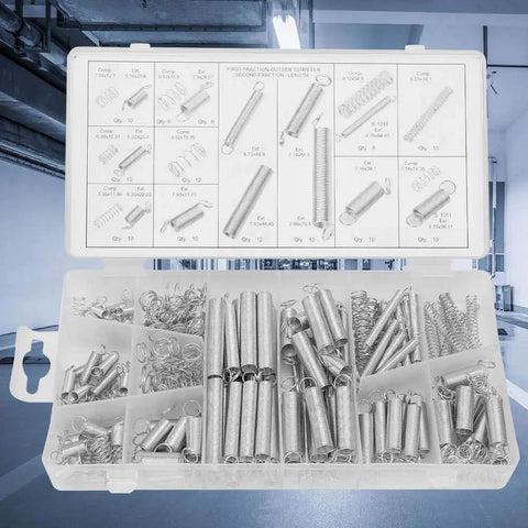 200 Piece Extension Compression Spring Assortment Kit Galvanized Steel Heavy Duty Metal Springs Set For Home Repair, Auto Maintenance, And DIY Projects With High Resilience And Tough Build To Handle Any Fixing Job, open case