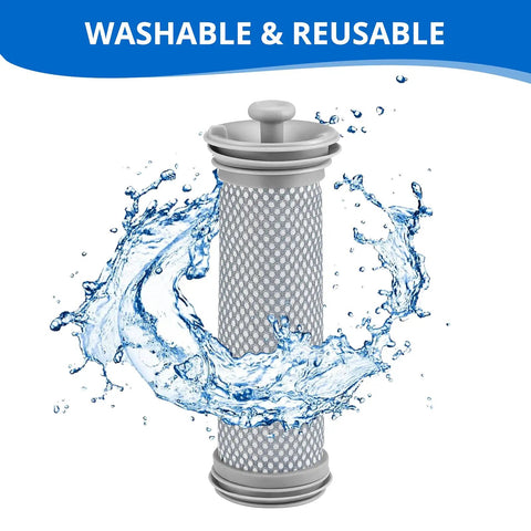 Pre Filter Set For A10 A11 Hero Master And Pure One S11 Cordless Vacuum, washable filter with splash of water, highlighting reusability.