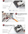 Adjusting mechanism details of Portable Pneumatic Baler For Steel And Plastic Strapping, including belt thickness and tension settings.