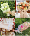 Collage showing uses of 20 Pack Flower Wrapping Paper 22 By 22 Inches Waterproof Floral Bouquet Paper for gifts and decor.