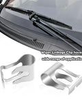 Heavy Duty Windshield Wiper Linkage Clip Set Keeps Linkage From Popping Off Universal Wiper Assembly Clip For Most Cars Durable Car Accessories Easy Install 2 Pack, silver metal clips shown with windshield wiper linkage