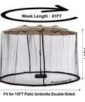 Extra Large Patio Umbrella Mosquito Net For 15Ft Double-Sided And 10x10 Square Umbrellas, mesh screen shown with umbrella