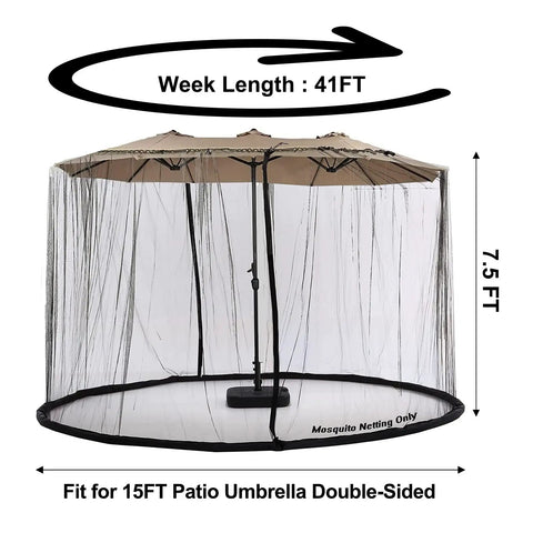 Extra Large Patio Umbrella Mosquito Net For 15Ft Double-Sided And 10x10 Square Umbrellas, mesh screen shown with umbrella