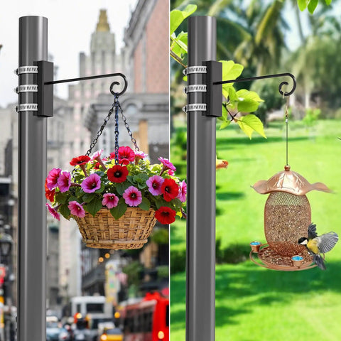 Two Pack Bird Feeder Hanger Hook Set With Pole Mounting Kits And Adjustable Clip Rings, Outdoor Hanging Bracket For Camping Lantern Rack, Tree Branch Hooks For Wild Bird House Holder Fits 46 To 70 Millimeters