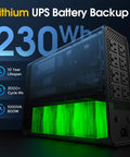 Lithium UPS Backup Power Station 1000VA 800W Sinewave Output LiFePO4 230Wh 8 Outlet Surge Protector LCD Display