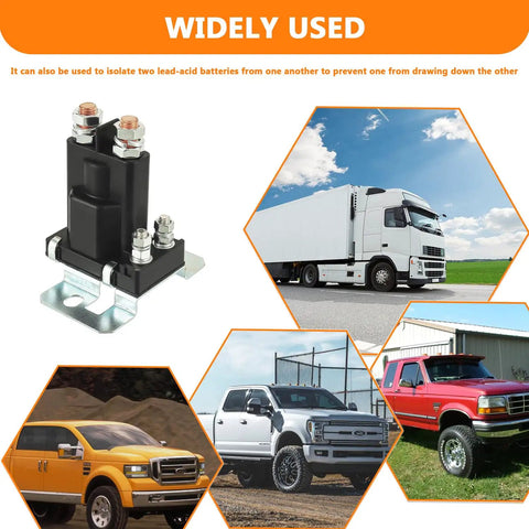 Beefy 80 Amp Battery Isolator And 12V Continuous Duty Solenoid Relay for cars, trucks, RVs, and motorcycles, with copper contacts