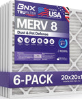 20x20x1 Air Filter MERV 8 Six Pack Electrostatic Pleated For HVAC AC Furnace Dust Pet Hair Mold Pollen Defense Made In USA
