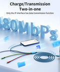 4 In 1 Braided USB C Cable With Dual Type C Ports Micro USB And USB A For iPhone Android Galaxy iPad showing data transfer
