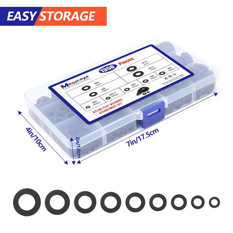 All In One Nylon Flat Washer Set With 1350 Pieces In Nine Sizes M2.5 Through M12 Black Nylon Washers For Screws And Bolts