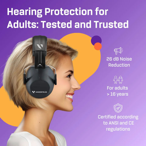Over Ear Hearing Protection Ear Muffs With 31 Decibels Noise Reduction At 2 KHz For Adults And Teens, Broad Noise Cancelling, Comfortable Fit, Durable ABS Frame With Stainless Steel Components