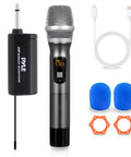 UHF Wireless Microphone System Kit Portable Pro Battery Operated Handheld Dynamic Cordless Transmitter Set With USB Receiver For PA Karaoke DJ Party Black
