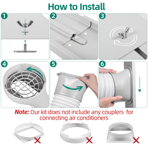 Portable Air Conditioner Window Kit With Universal Seal For Sliding Or Vertical Windows Easy Install Includes 5.9 Inch Exhaust Hose And Adapter Sealing Tape Window Seal Plates Screws And More For A Tight Leak Free Fit installation guide