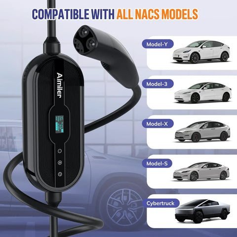 Portable Tesla Ev Charger Built For Home Level 1 And 2 Quick Charging 16 Amp 25 Foot Cable Etl Certified with NACS plug