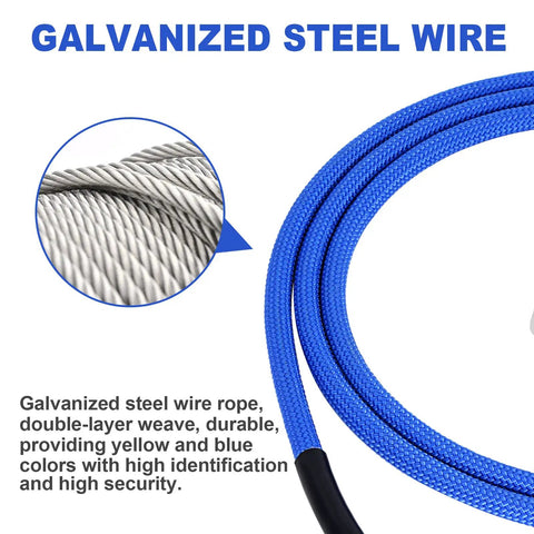 Galvanized wire detail of Half Inch Wire Core Flip Line For Tree Climbers And Arborists 10 Foot Length With Triple Lock Carabiner Adjuster And Steel Swivel Snap Built Tough Durable Fall Protection Rope Blue