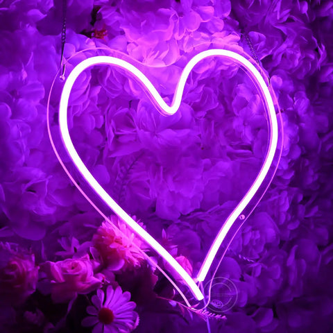 Purple Heart Shape LED Neon Light Sign 13.4 Inch Wall Hanging Neon Vibe Decor For Bar Bedroom Living Room Dorm Party Home Use USB Powered 5V
