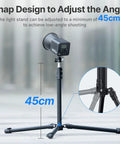 Close-up of 45cm adjustable angle on Extendable 6.23ft Aluminum Light Stand For Photography, Reversible Portable Studio Tripod.