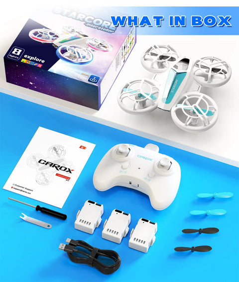 Kid Friendly Dual Module Lighting Drone With Triple Battery Pack For Extended Flight Time One Key Takeoff contents box