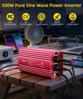 500W Pure Sine Wave Power Inverter With PD30W And QC18W Power Up 12V DC To 110V AC For Solar RV Truck And Outdoor Power