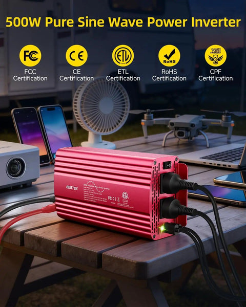 500W Pure Sine Wave Power Inverter With PD30W And QC18W Power Up 12V DC To 110V AC For Solar RV Truck And Outdoor Power