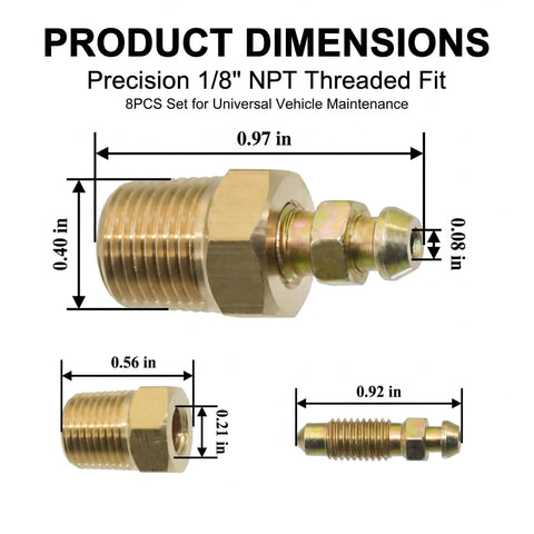 Precision dimensions of Heavy Duty Solid Brass Brake And Coolant Bleeder Replacement Kit Drop In Fit For Cars And Trucks.