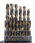 Heavy Duty High Speed Steel Drill Bit Set 1mm to 13mm with 0.5mm Steps in Black and Gold KFD Killer Force Series displayed in case