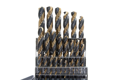 Heavy Duty High Speed Steel Drill Bit Set 1mm to 13mm with 0.5mm Steps in Black and Gold KFD Killer Force Series displayed in case