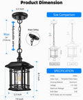 Product dimensions of Outdoor Pendant Lights For Porch Black Exterior Hanging Lanterns Waterproof Aluminum Farmhouse Ceiling Light Fixture With Tempered Seed Glass Chandelier For Gazebo.