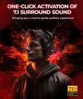 Person wearing Wireless Gaming Headset With 7.1 Surround Sound, 2.4Ghz USB Dongle And Bluetooth 5.4, red background