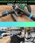16 Ft Universal Vacuum Hose Extension Kit With Six Adapters For Home Shops And Tools Dust Collection Hose Fits Most Major Brand Vacuums One Quarter Inch To One Half Inch Connections Silver Gray shown with tools.