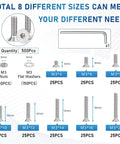 Ultimate M3 Countersunk Socket Cap Screws Set In 304 Stainless Steel, 500Pcs, 8 Lengths, Includes M3 Nuts And Flat Washers