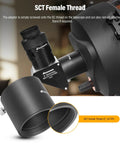 2 Inch SCT Adapter For Schmidt Cassegrain Telescopes With Side Clamp attached to telescope showing SCT thread conversion