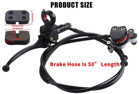 Product size view of Upgraded Hydraulic Brake System For Mini Bikes Left Side Mount With Seven Eighths Inch Handlebars And Fifty Inch Hose