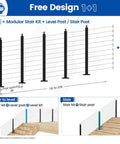 No Sweat Stainless Steel Cable Railing Kit For Stairs 16 To 20 Feet Modular Surface Mount 36 Inch Tall with post detail