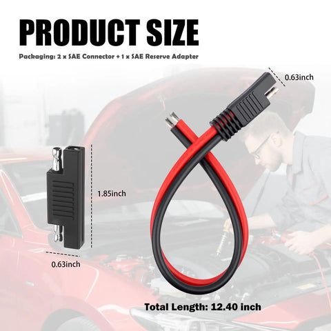 Diagram of 12AWG SAE Connector Kit 2 Pack Tough As Nails Built To Last Heavy Duty Bullet Lead 2 Wire Quick Disconnect Cable size