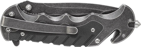 Border Guard SWBG10S Folding Knife with 3.1 Inch Serrated Tanto Blade, closed view, showing aluminum handle and pocket clip