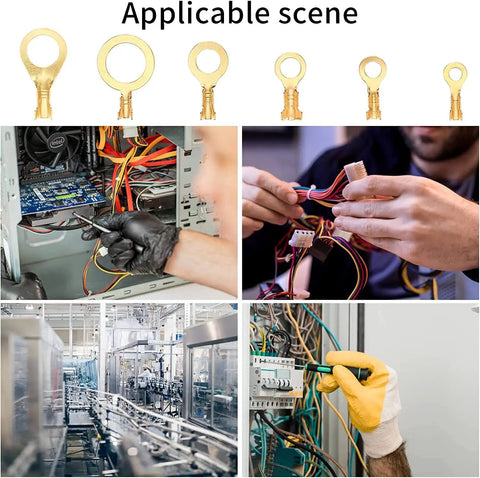 160 Piece Copper Ring Terminal Kit With M3 M4 M5 M6 M8 M10 Brass Wire Connectors shown in electrical applications