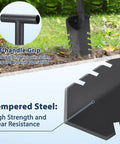 40 Inch Metal Detecting Shovel With T Handle Root Slayer Digging Tool showcasing T-handle grip and serrated tempered steel blade.