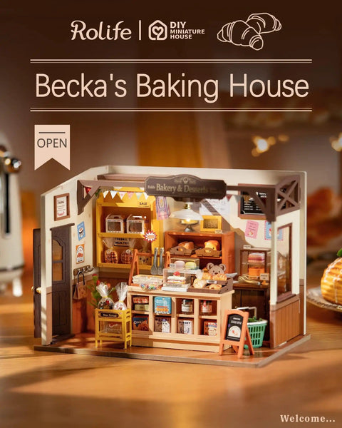 Beginner Friendly DIY Miniature Dollhouse Kit With LED Lights For Adults bakery studio with furniture and decor