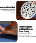 Triple Head Cereal And Grain Dispenser For Kitchen Counter Holds Four Liters Each Solid Wood Base with steel lid and independent sink detail.