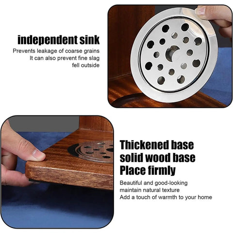 Triple Head Cereal And Grain Dispenser For Kitchen Counter Holds Four Liters Each Solid Wood Base with steel lid and independent sink detail.