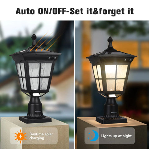 Outdoor Dusk To Dawn Solar Post Light For Garden And Yard Poles Cast Aluminum Waterproof LED Pillar Lamp With Glass Lens