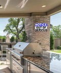 Notice Out Of Service Metal Sign 8x12 Inch on patio wall by outdoor kitchen setup