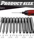 Tough As Nails 11 Piece Security Torx Bit Set Featuring Quarter Inch Hex Shank Magnetic Tamper Proof Star Drivers arranged with size labels.